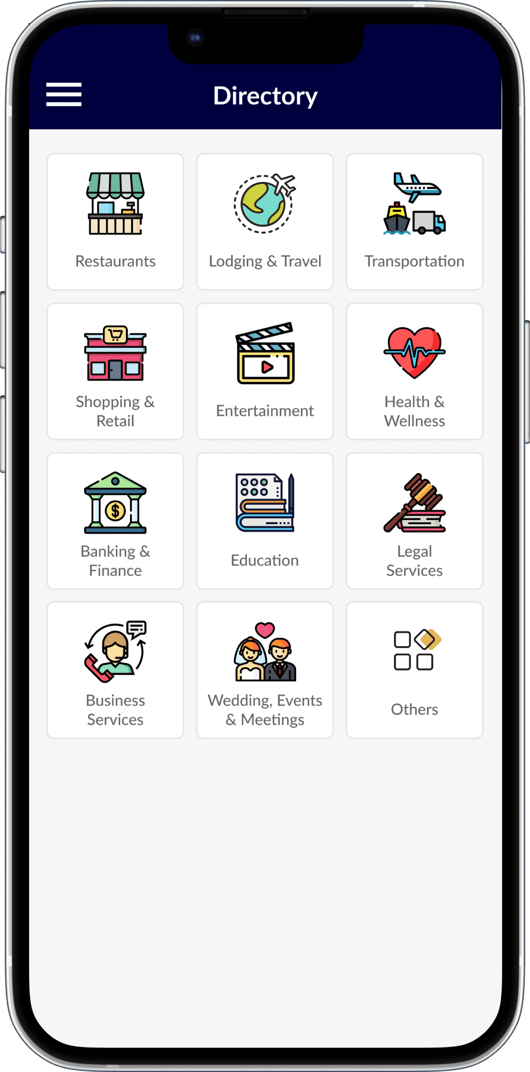 business directory app dashboard screen