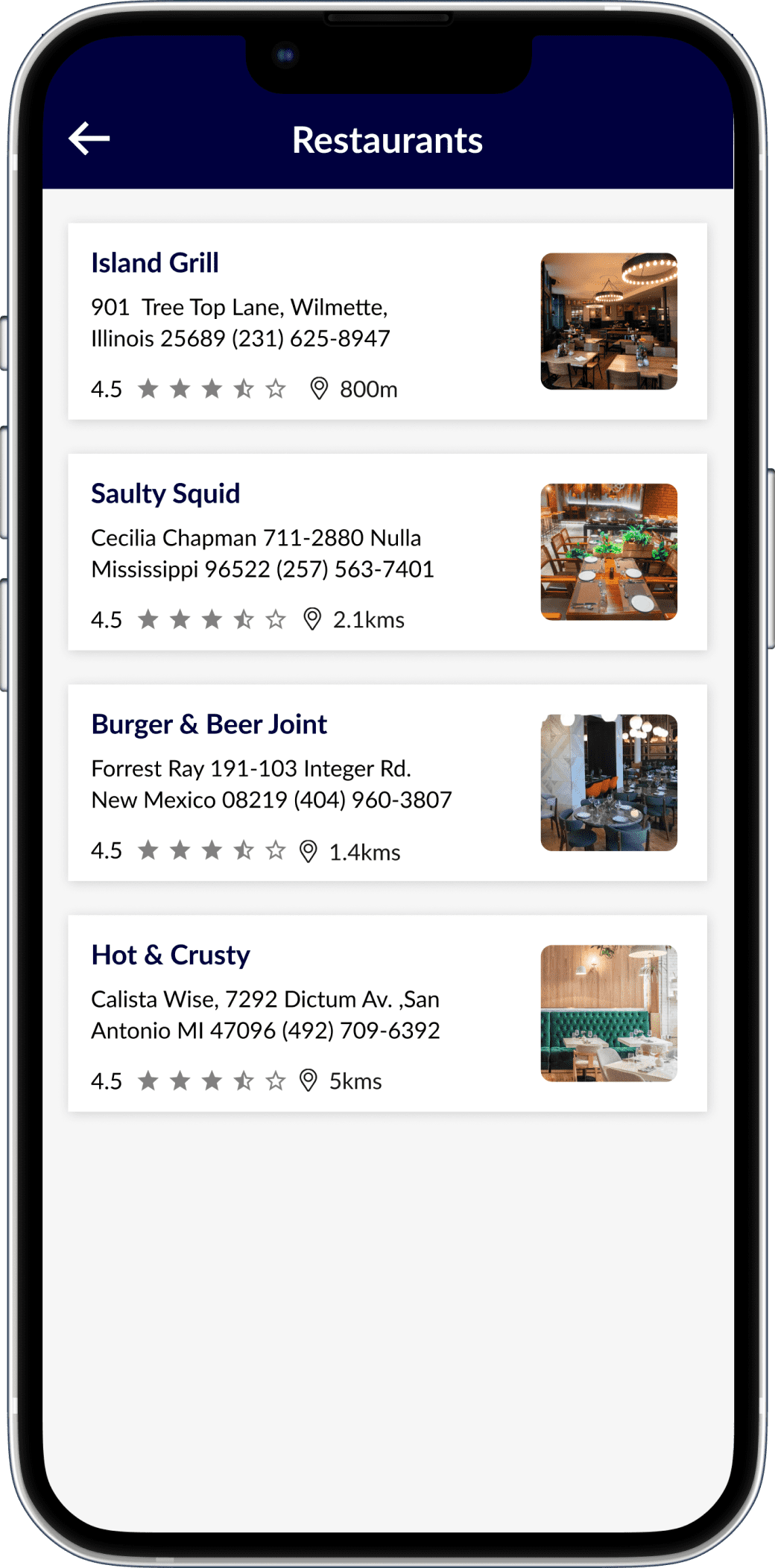 business directory app listing screen