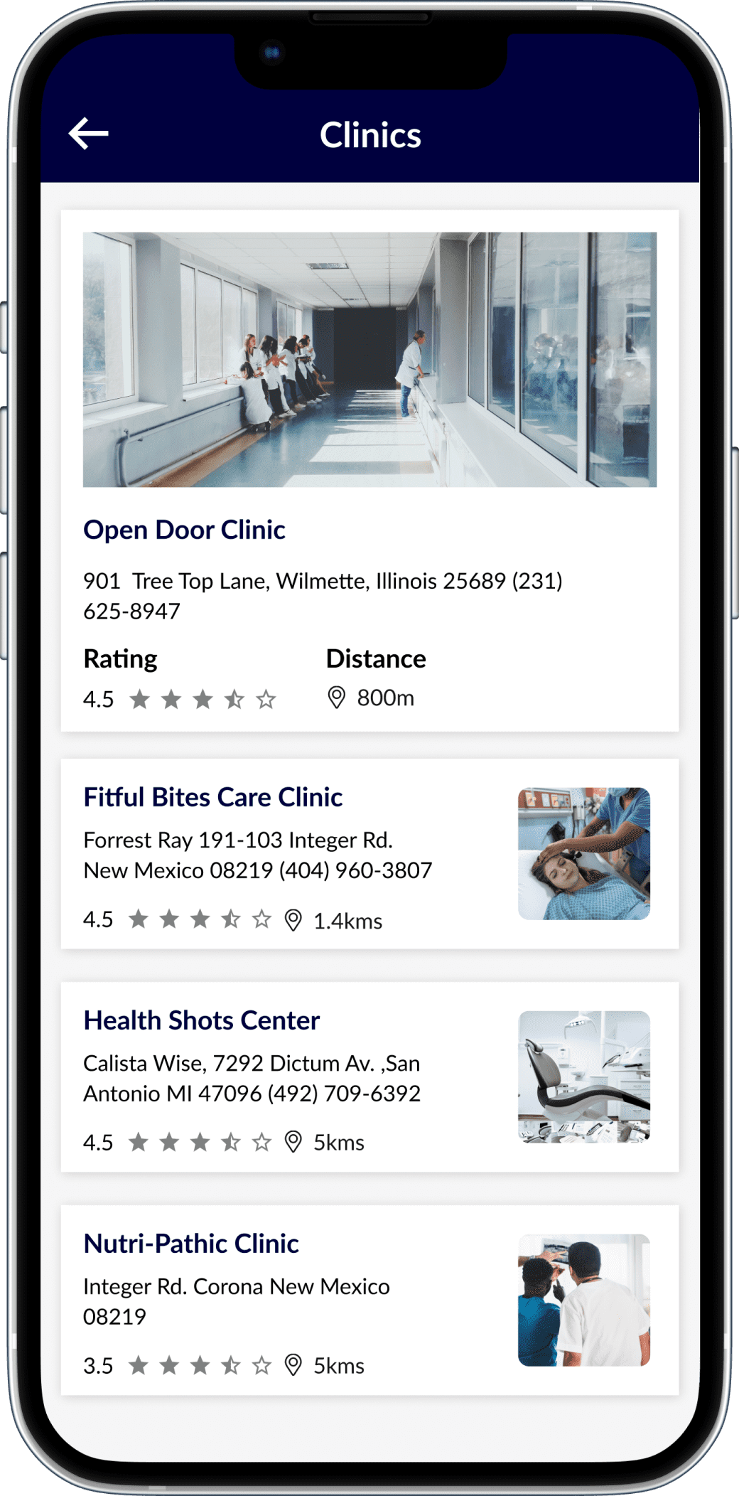business directory app listing screen