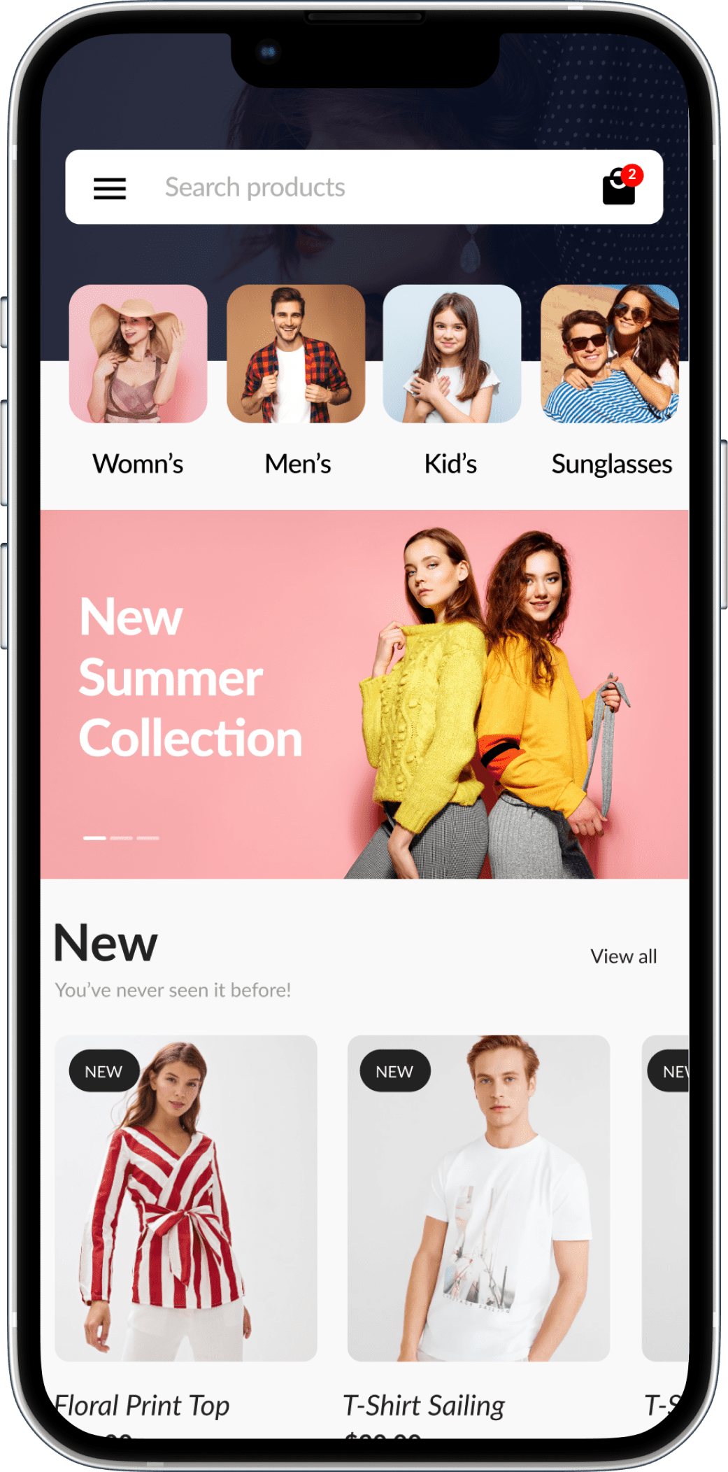 Magento eCommerce fashion mobile app dashboard screen