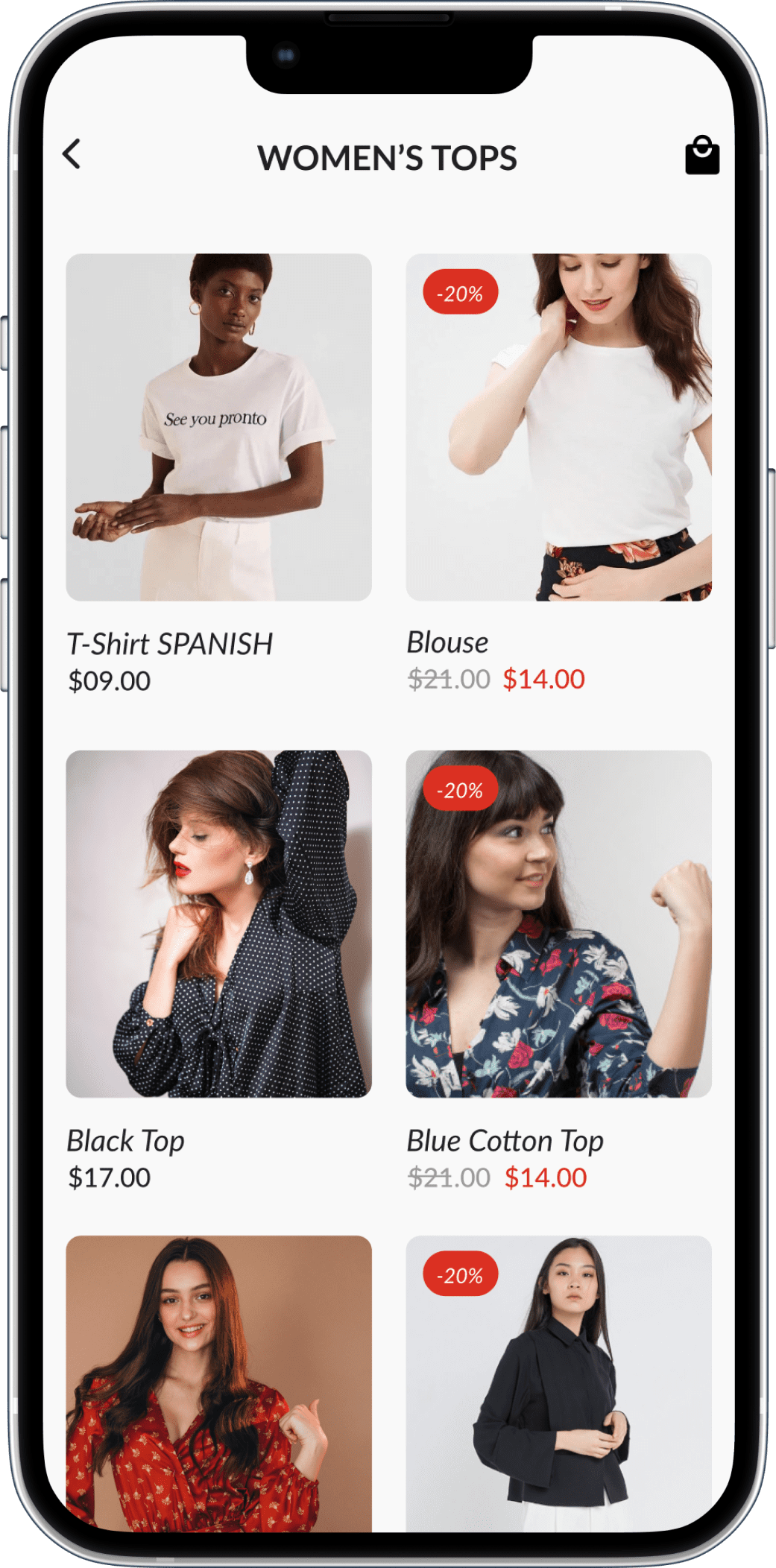 Magento eCommerce fashion mobile app subcategory screen