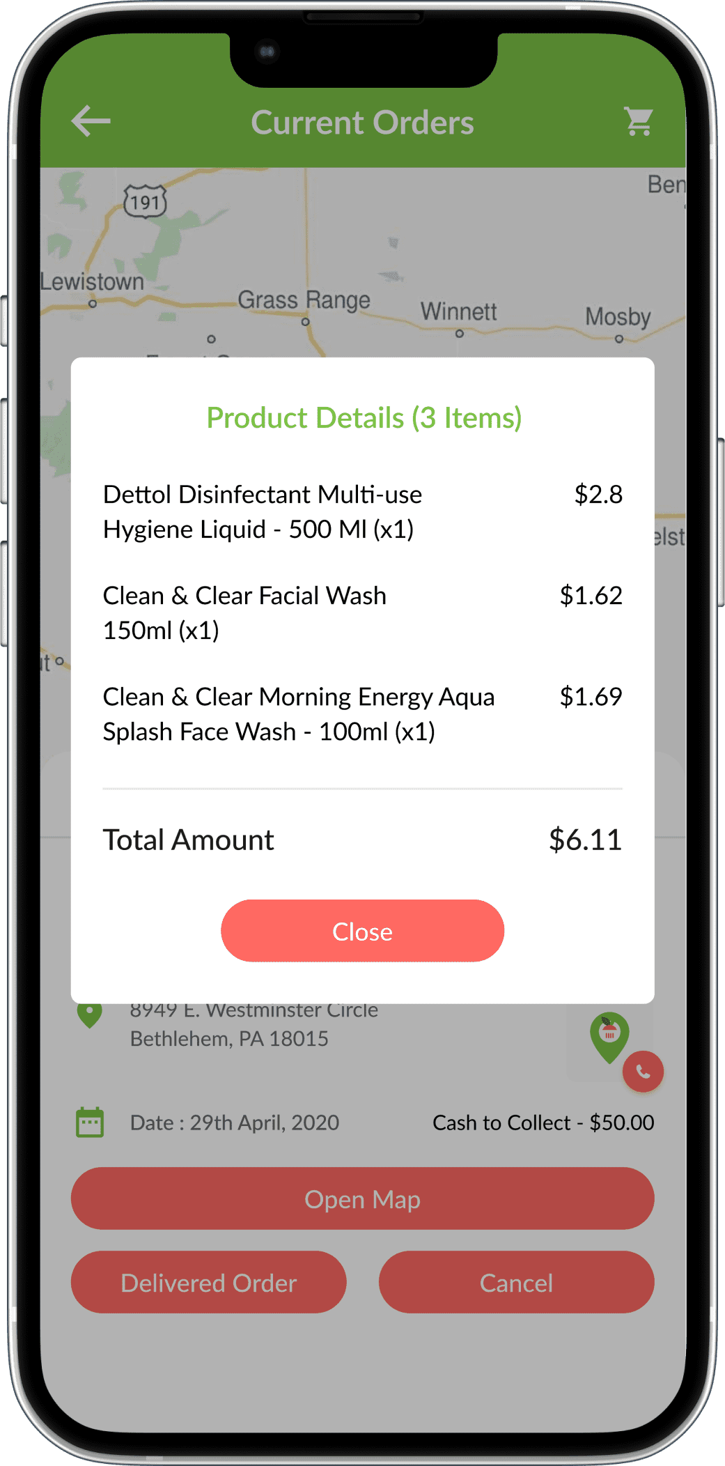 online grocery delivery app product detail screen