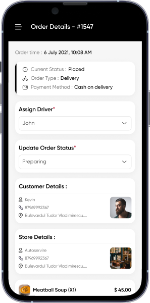Driver New Order Screen in Multi Restaurant Aggregator App
