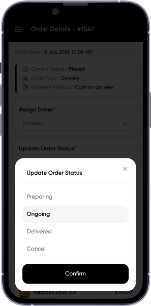Driver New Order Screen in Multi Restaurant Aggregator App