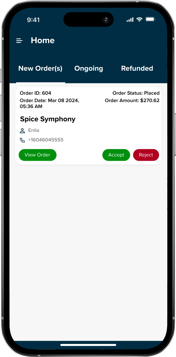 multi restaurant food delivery app new order screen