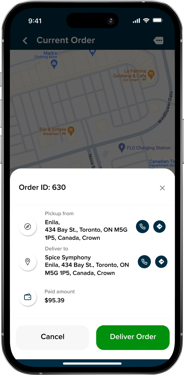 order management in driver app
