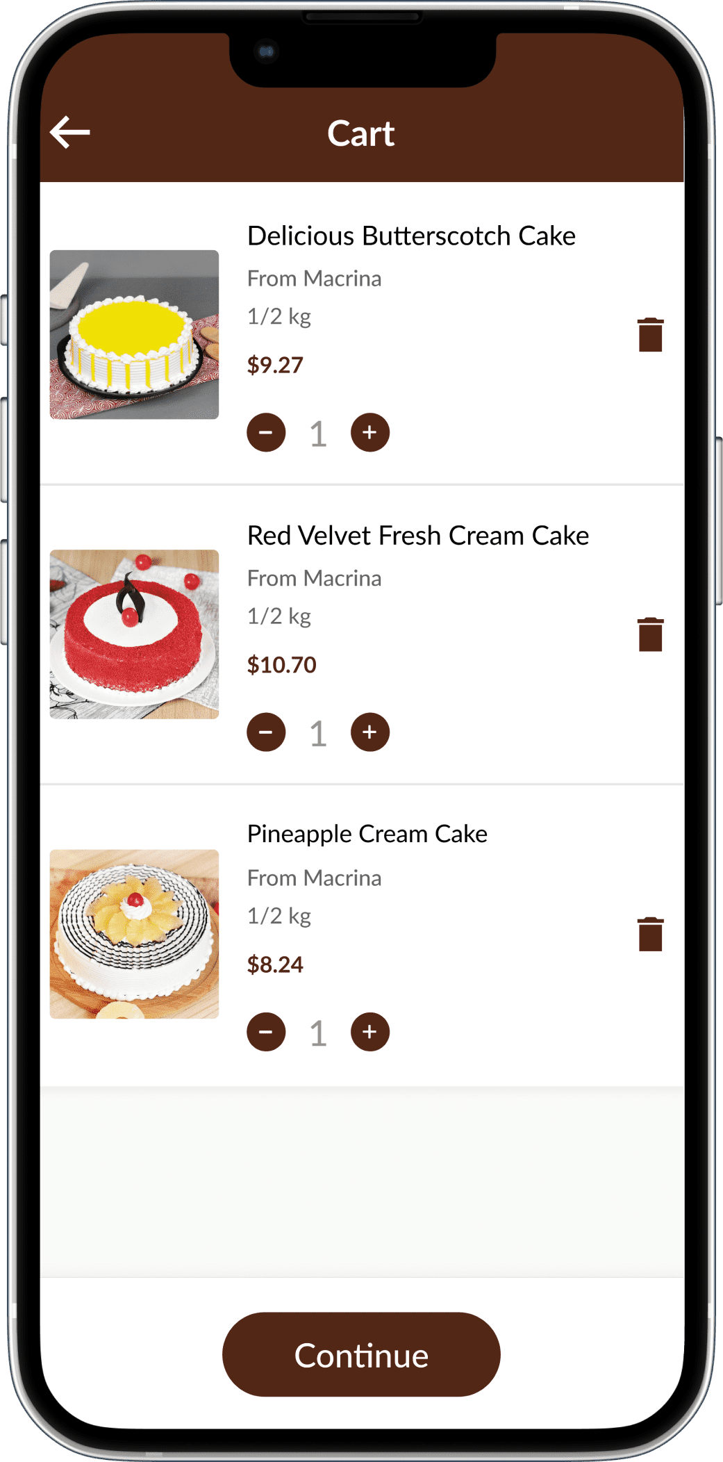 Cake Delivery App Cart screen