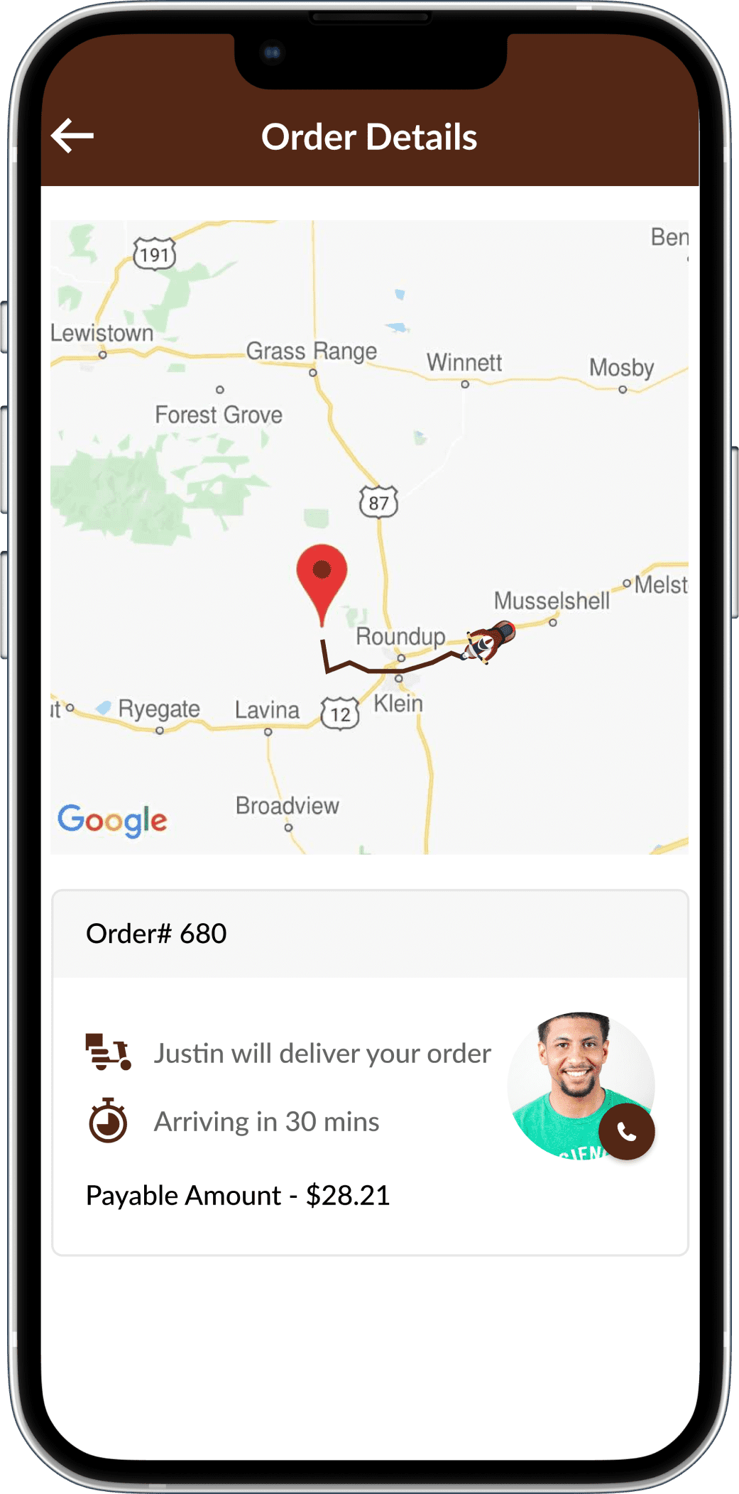 Cake Delivery App order detail screen