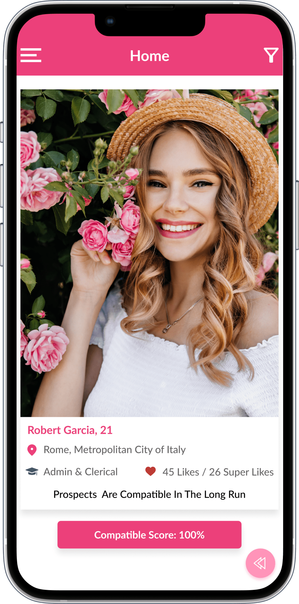 online dating app profile screen
