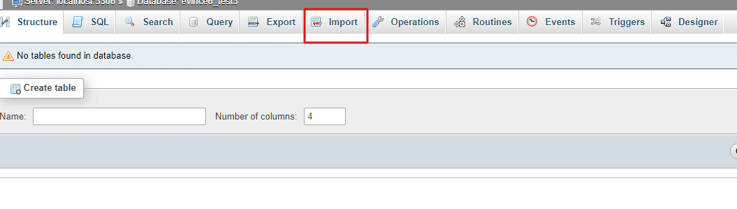 Import button for database import