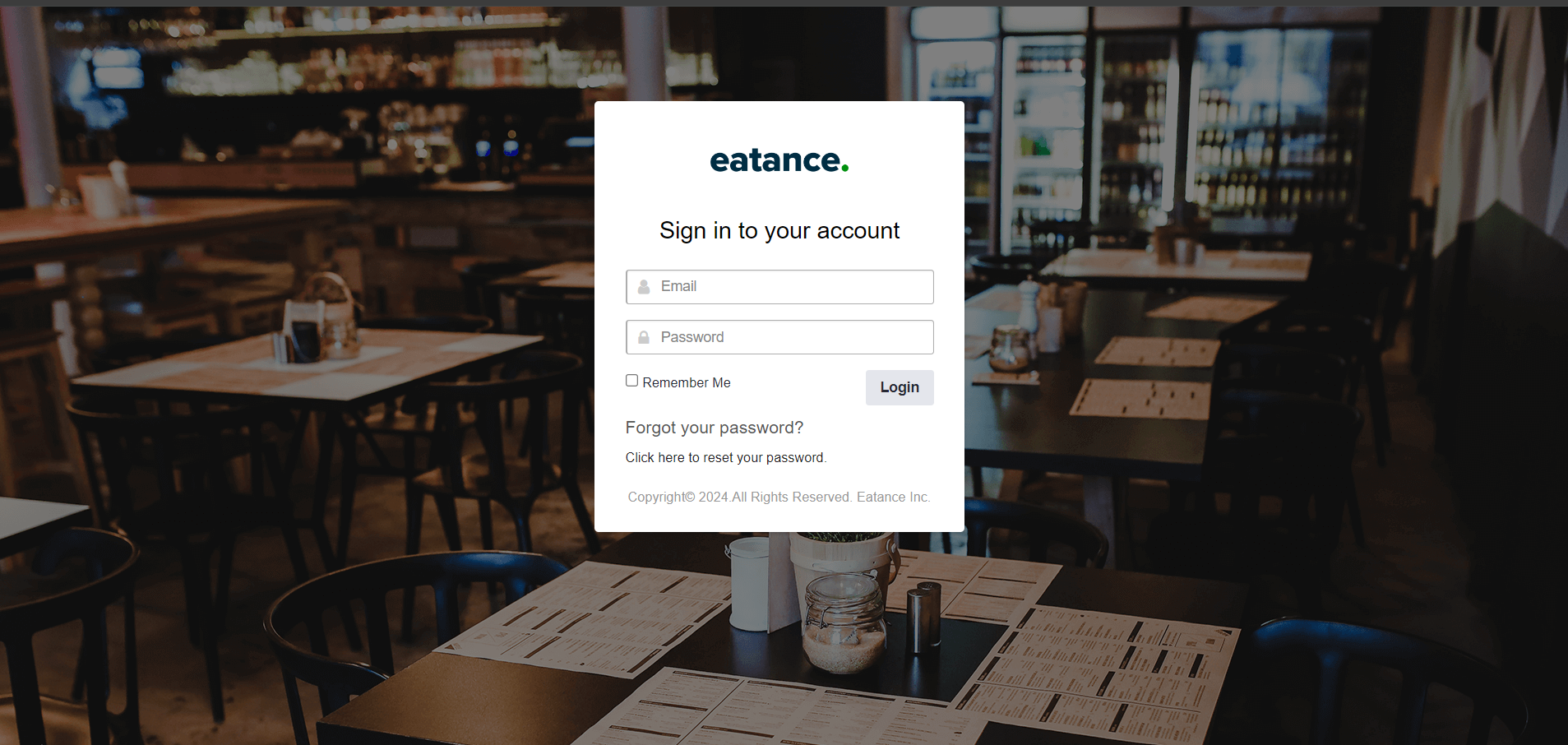 Sign in to Eatance admin dashboard of multi restaurant app