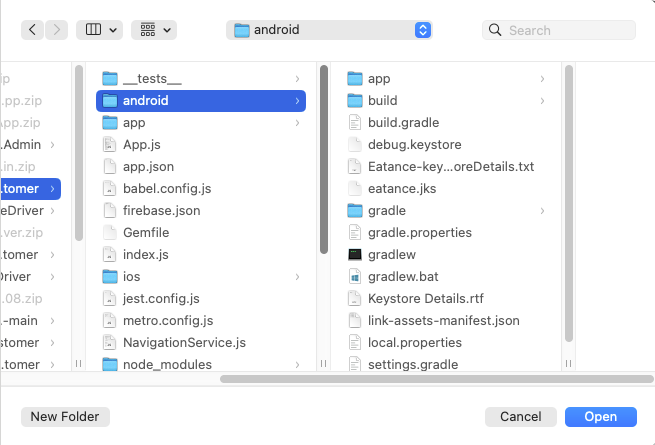 Selection of android folder in Android Studio