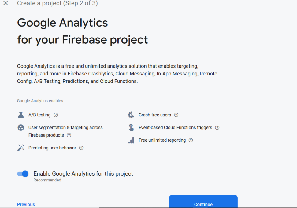google analytics firebase setup for food ordering app