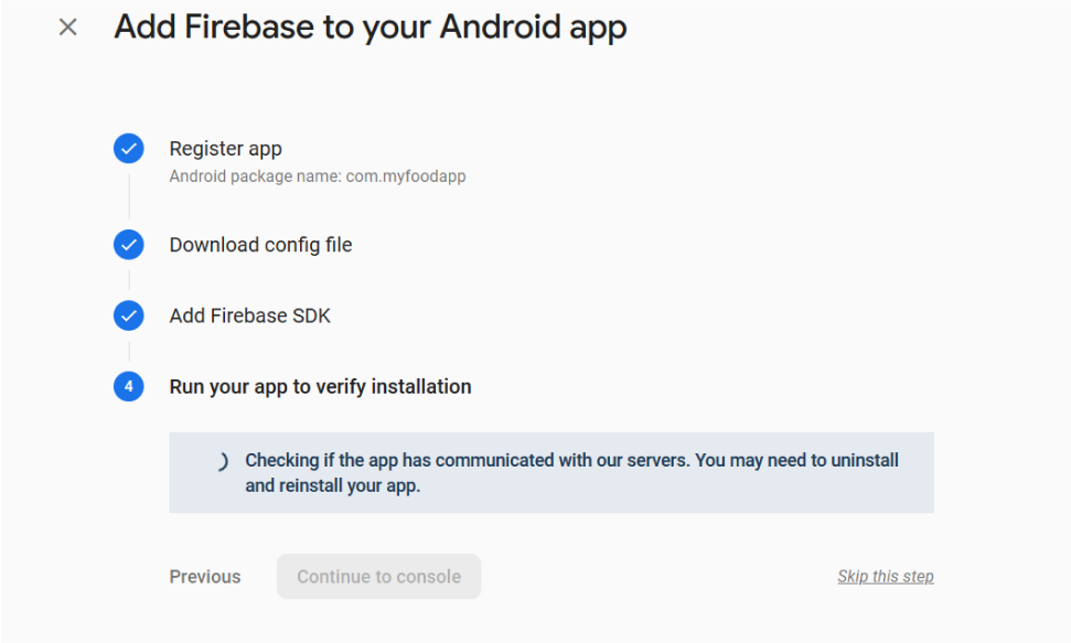 add firebase to android app of food ordering and delivery