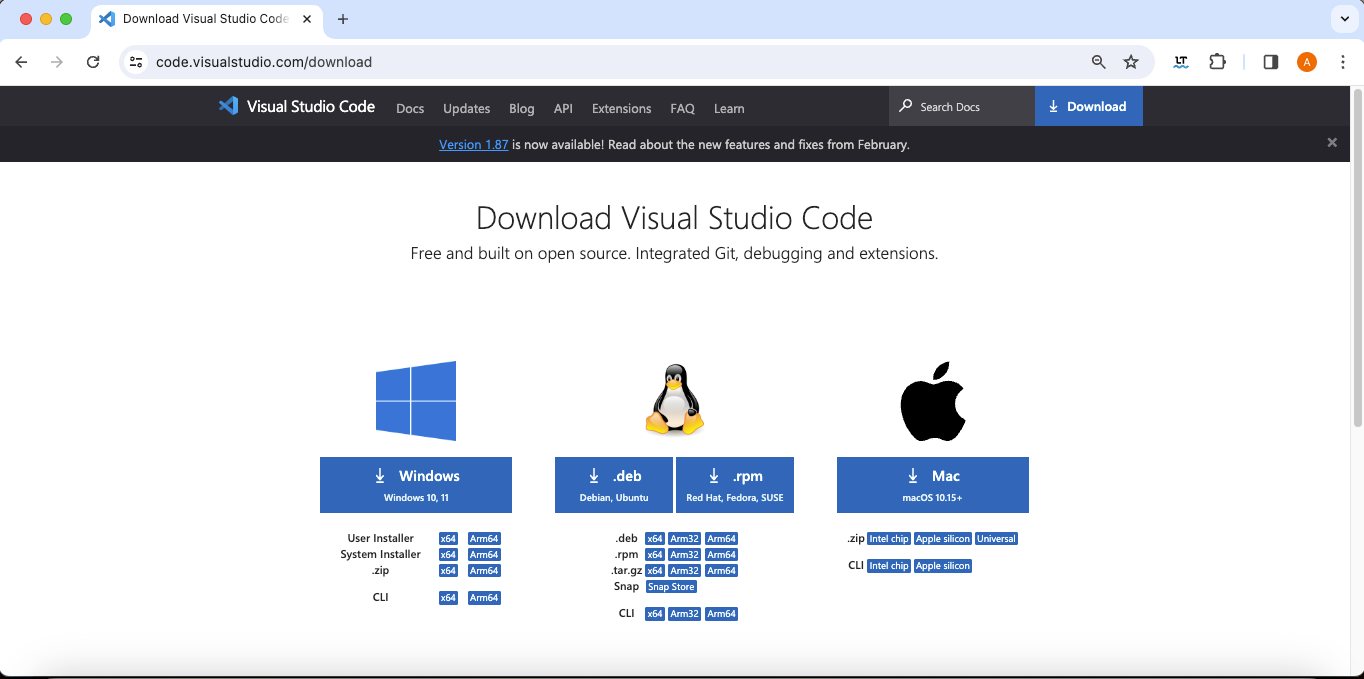 Download option for Visual Studio Code