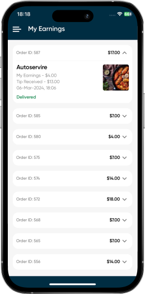 multi restaurant food delivery app driver earning screen