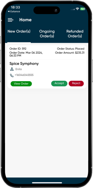 multi restaurant food delivery app new order screen
