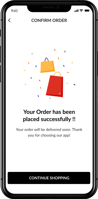 Cloth Shopping App order placed successfully