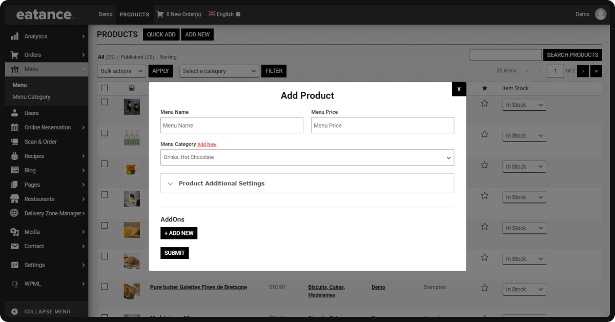 Adding Products and Assigning the Right Categories Add New popup
