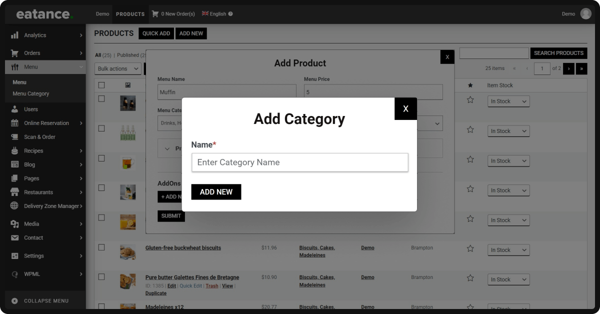 Add category of product in Restaurant builder