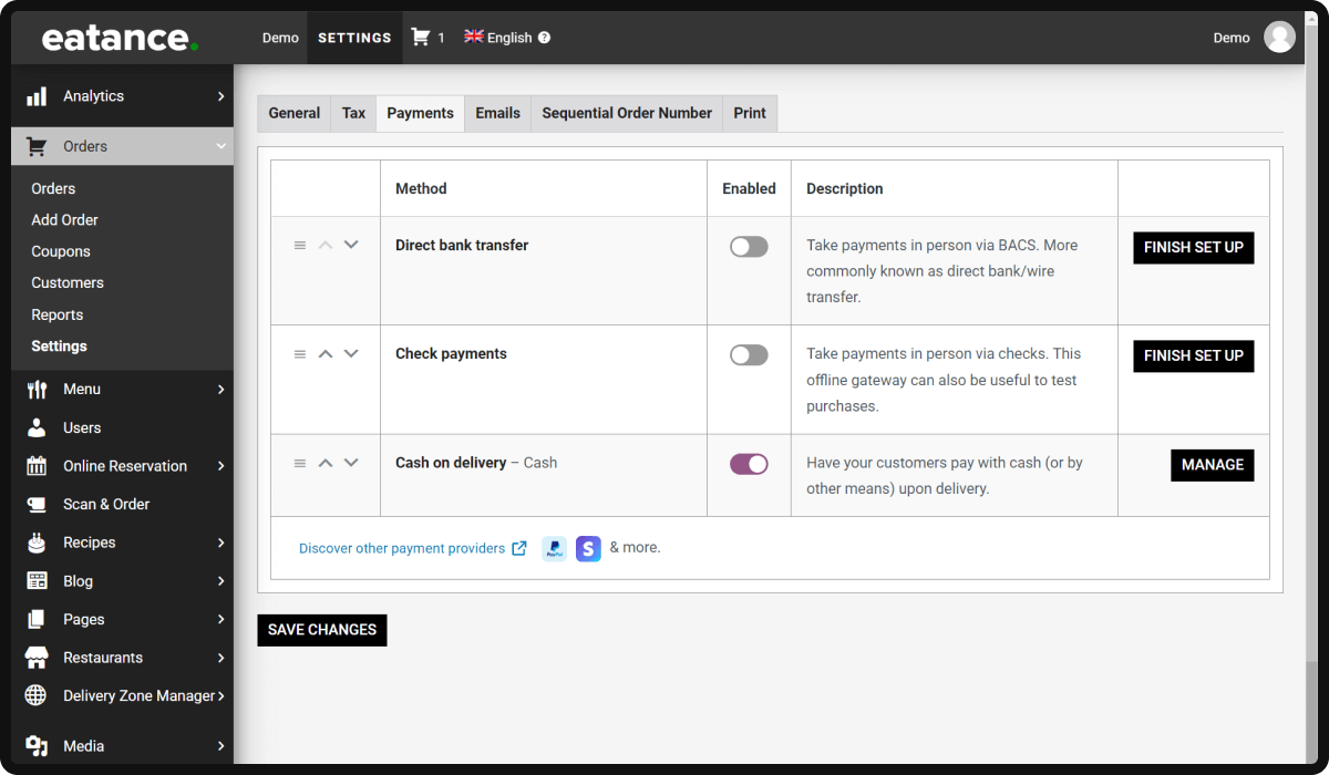 setting up payment