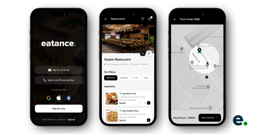 Customer Application Features of Eatance Multi Restaurant App